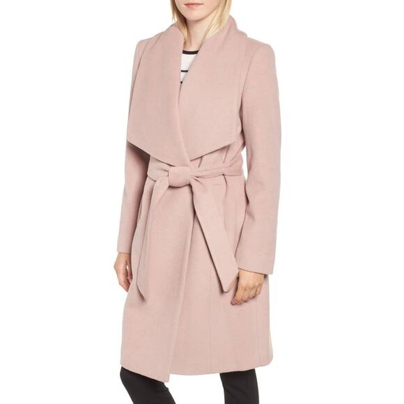 New Cole Haan Signature Slick Wool Blend Wrap Coat in Dusty Rose Women's Size 2